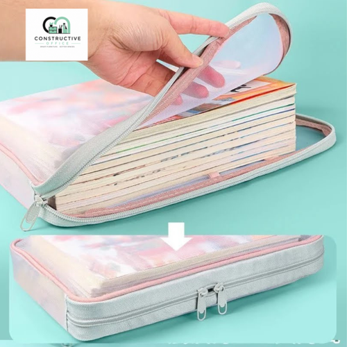 Constructive Office A4 Stationery Storage Bag – Double Layer Mesh Zipper Document Organizer Pouch