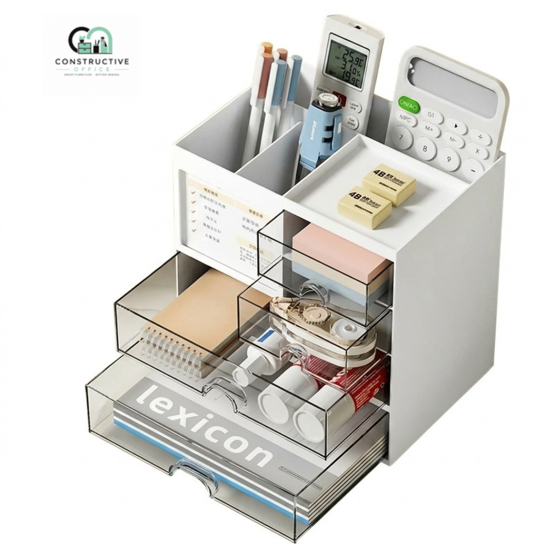 Constructive Office Desktop Organizer with Drawer – Partition Storage Box for Office & Stationery Supplies