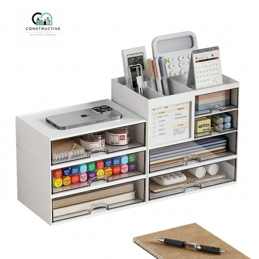 Constructive Office Desktop Organizer with Drawer – Partition Storage Box for Office & Stationery Supplies