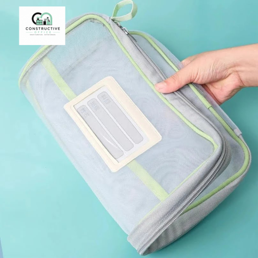 Constructive Office A4 Stationery Storage Bag – Double Layer Mesh Zipper Document Organizer Pouch