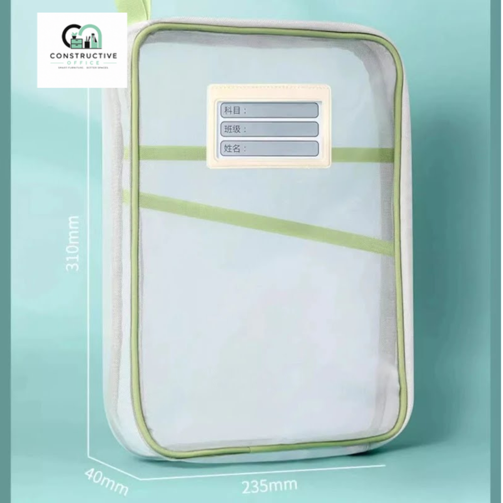 Constructive Office A4 Stationery Storage Bag – Double Layer Mesh Zipper Document Organizer Pouch