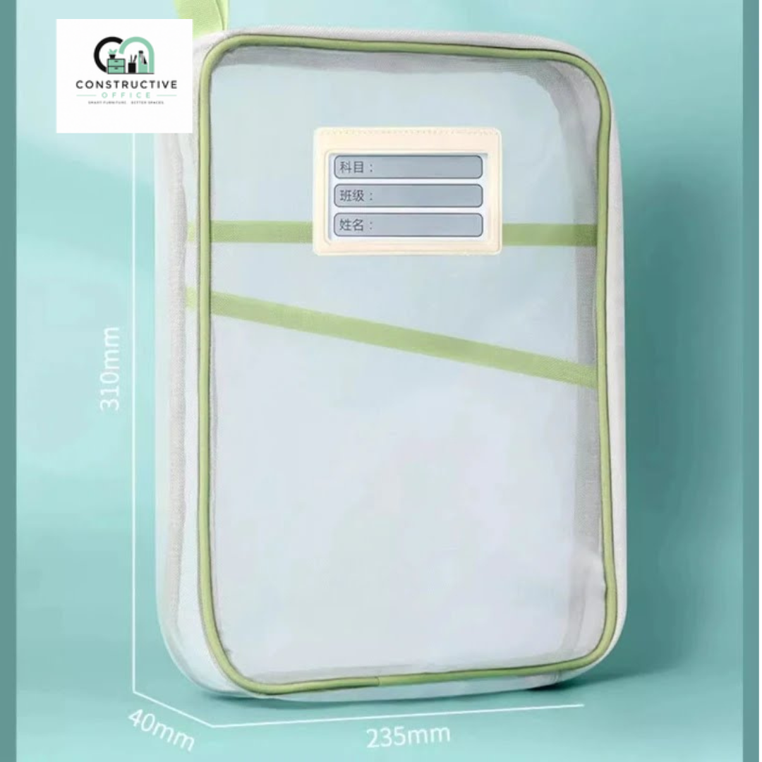 Constructive Office A4 Stationery Storage Bag – Double Layer Mesh Zipper Document Organizer Pouch