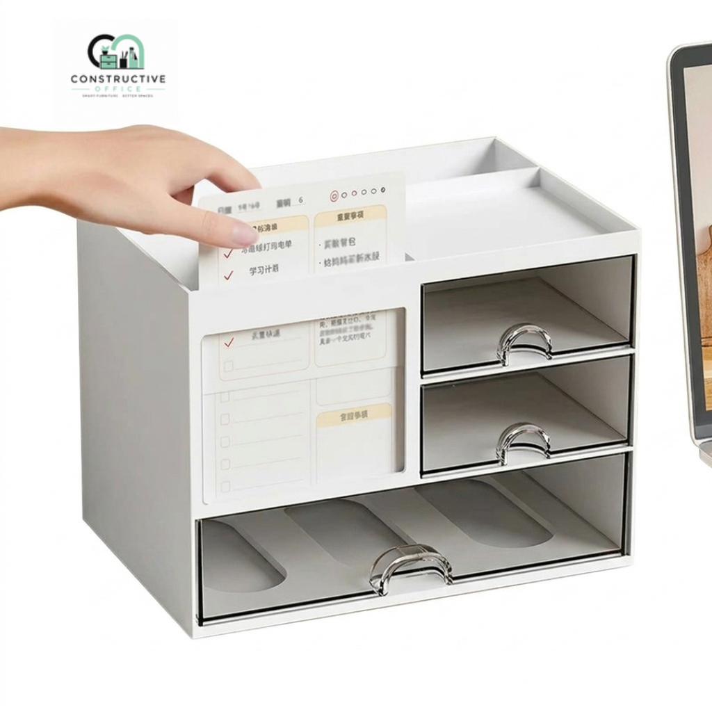 Constructive Office Desktop Organizer with Drawer – Partition Storage Box for Office & Stationery Supplies