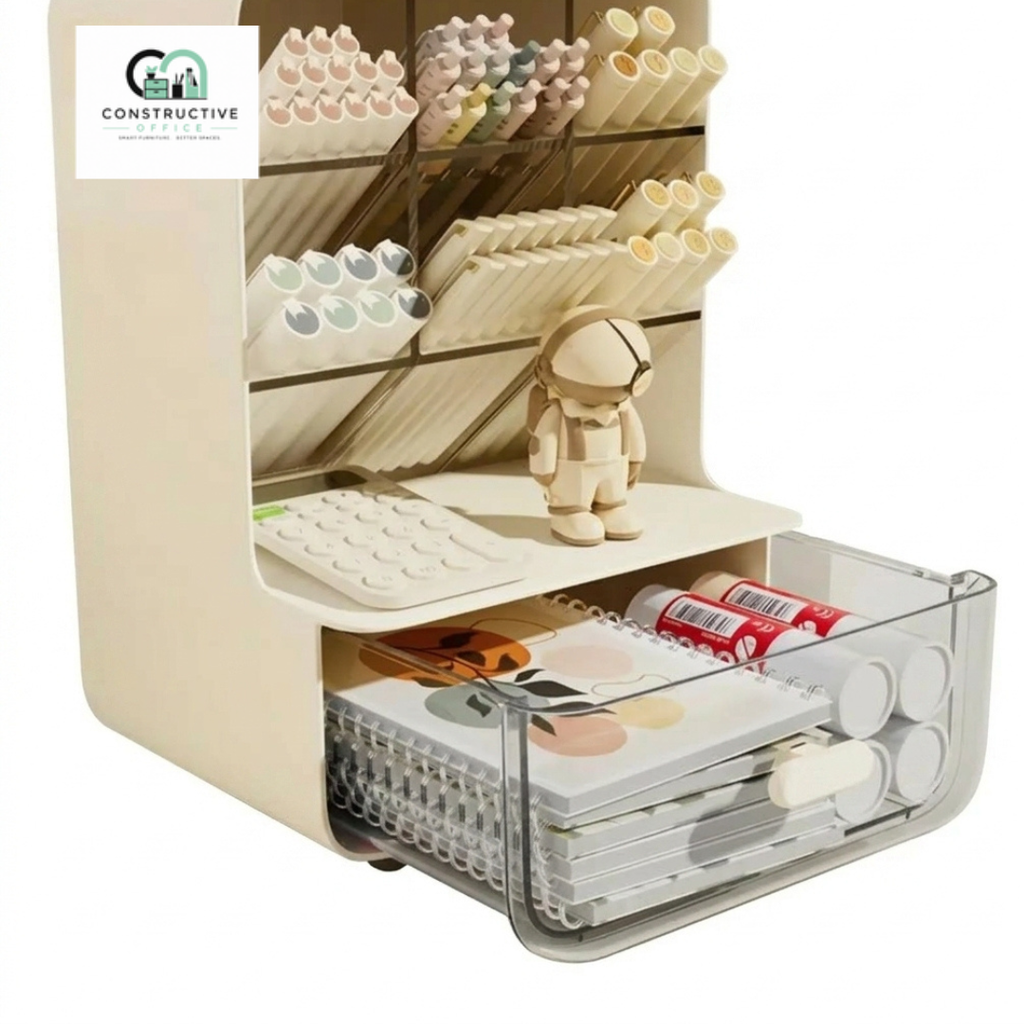 Constructive Office Multi-Layer Desk Organizer – Large Capacity Stationery & Office Supplies Storage Holder