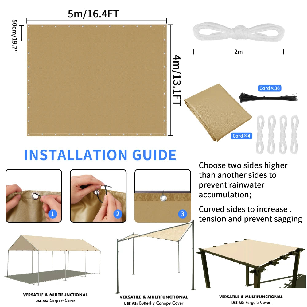 Sun Shade Sail Waterproof UV Block Awning for Patio, Garden & Pool Canopy