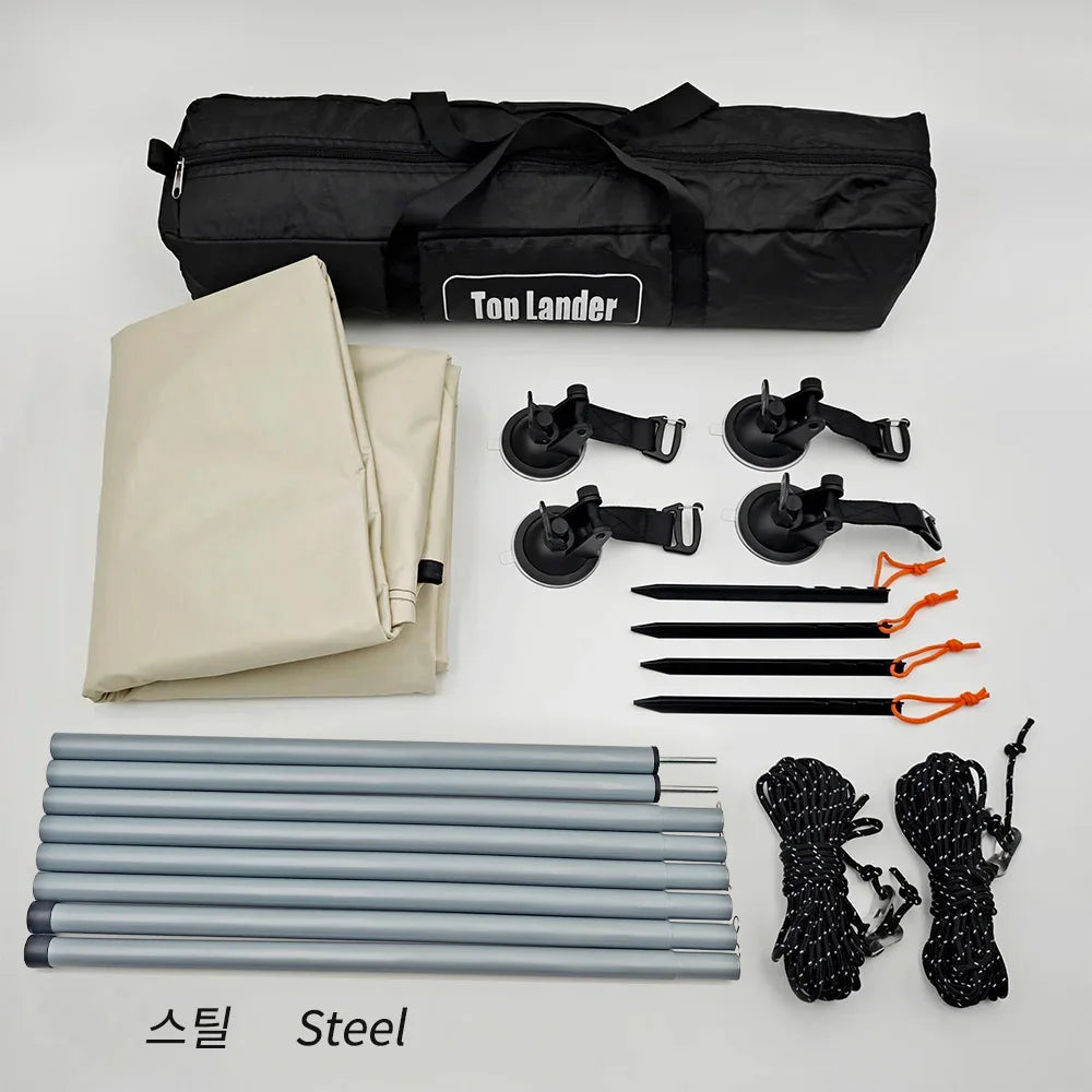 Manta Ray Car Side Awning UV-Blocking Waterproof Tarp with Suction Cups